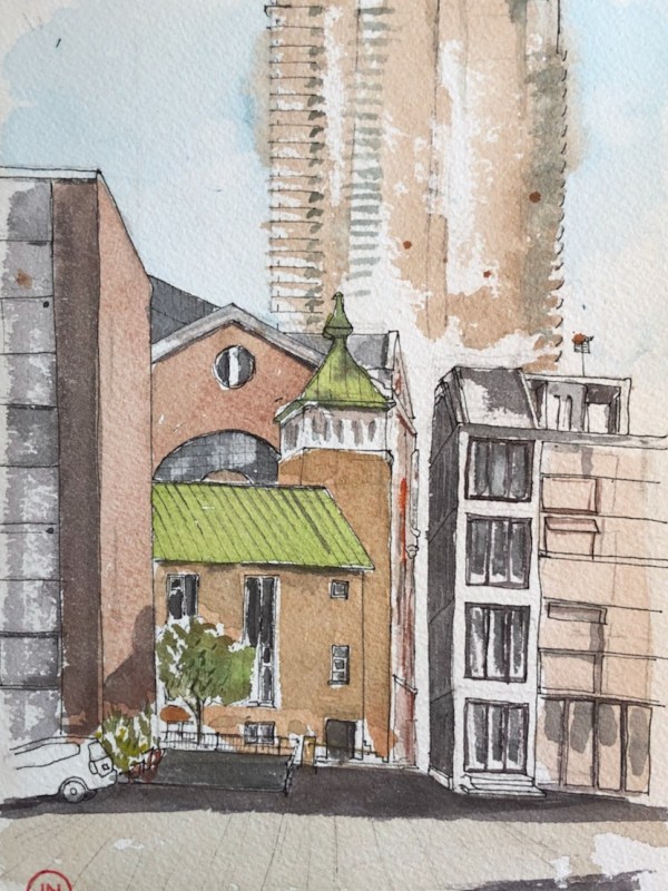 Eglwys Jewin, the Welsh Church, from Golden Lane&nbsp;Estate