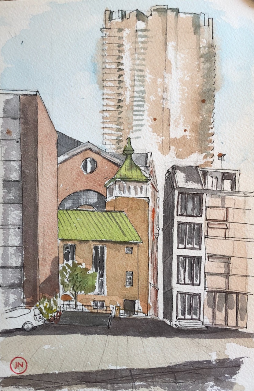 Eglwys Jewin, the Welsh Church, from Golden Lane&nbsp;Estate