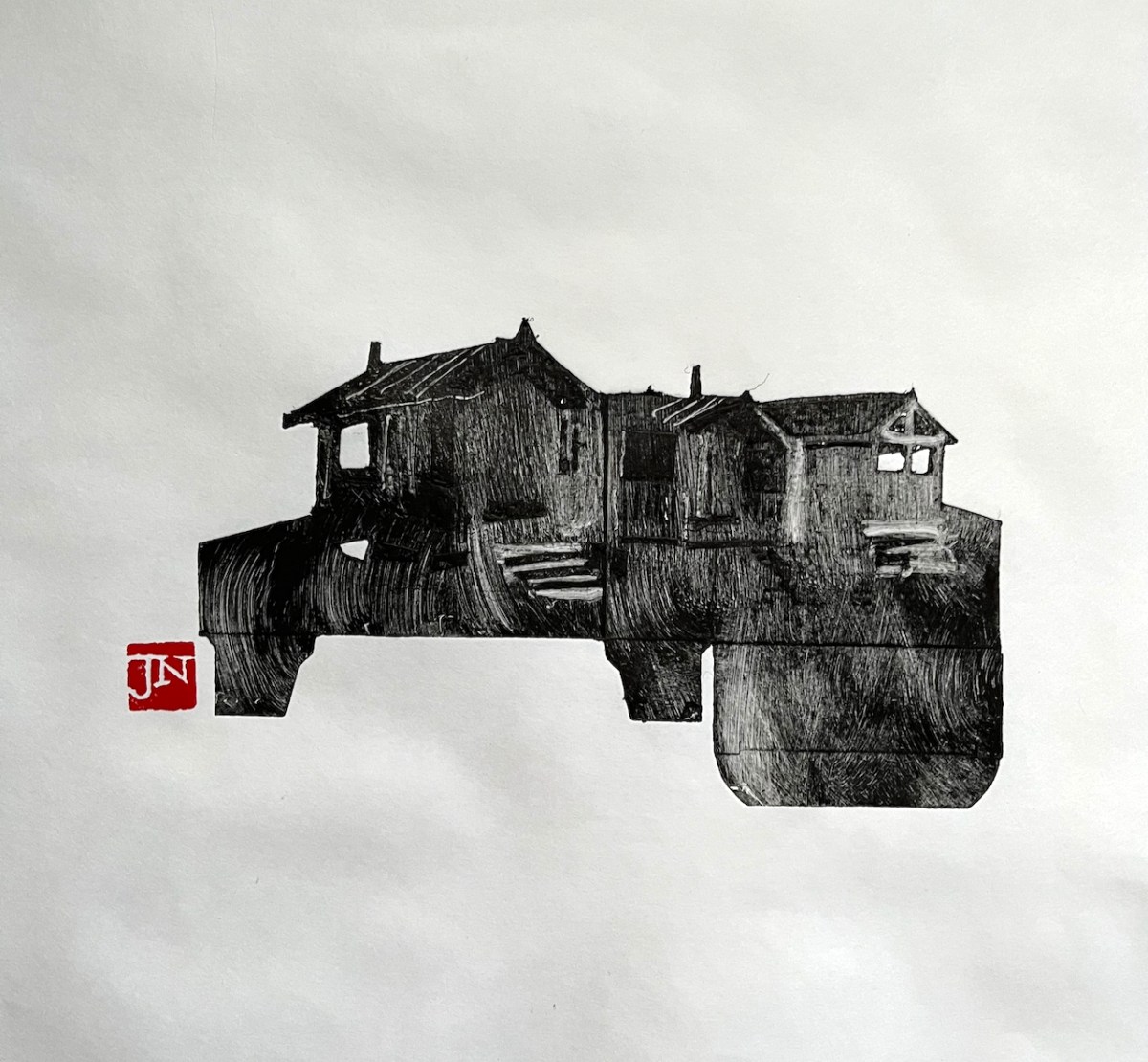 Walberswick Huts –&nbsp;monoprint